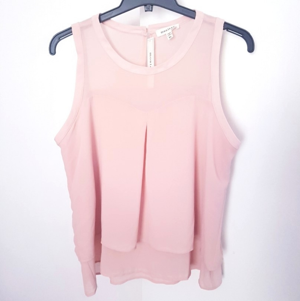 Light Pink Cascading Layered sleeveless top blouse NEW